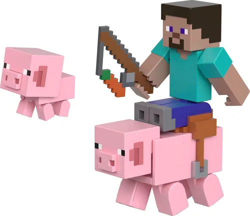 Mattel Minecraft Toys, figura de acción de 3.25 pulgadas, paquete de 2, 2 figuras y 2 accesorios, regalos coleccionables para niños