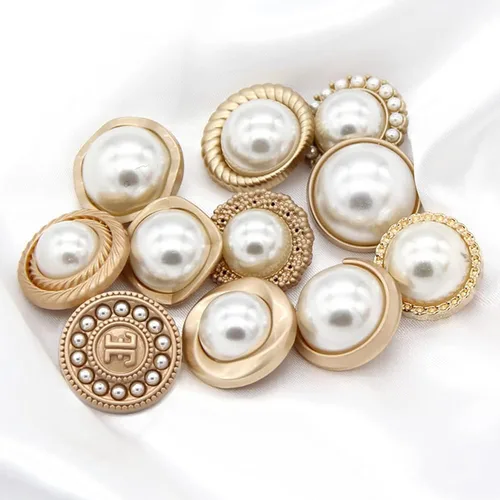 Miniatura 4 de 5 piezas de botones de oro con perlas de metal para mujer, botones para abrigo de suéter, decoración para ropa, accesorios de costura y manualidades