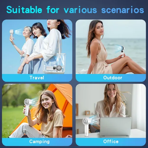 Miniatura 6 de Ventilador turbo portátil de alta velocidad con enfriador de hielo, pantalla LED, ventilador recargable de 3600 mAh, hasta 9 horas