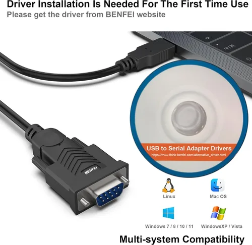 Miniatura 4 de BENFEI Cable adaptador USB a serie, 1.83 m USB a RS-232 macho (9 pines) DB9, chipset Prolific, compatible con Windows 11/10/8.1/8/7, Mac OS X 10.6