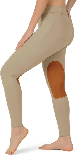 beroy Pantalones de equitación para niños, con parches para la rodilla, pantalones ecuestres con cremallera frontal y bolsillos