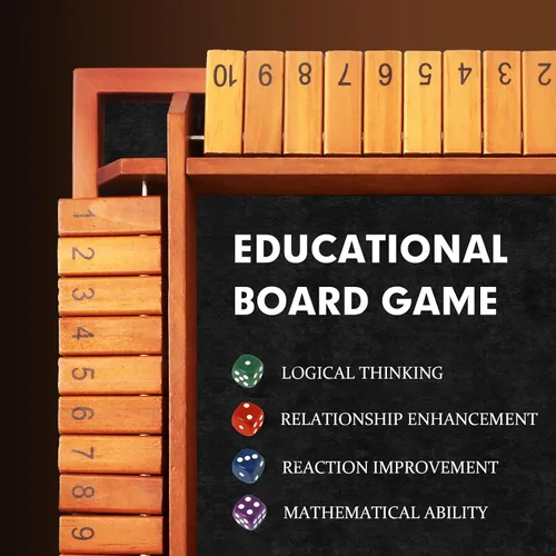 Miniatura 5 de TooyBing - Juego mejorado de dados Shut The Box para 1-4 jugadores, juego de mesa de madera para la familia para niños y adultos con 12 dados, juego