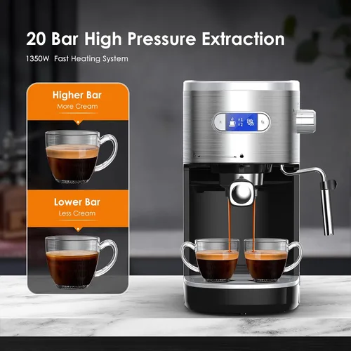 Miniatura 2 de COWSAR Máquina de café expreso comercial de 20 bares, cafetera compacta con espumador de leche, máquinas de café Expresso con tanque de agua
