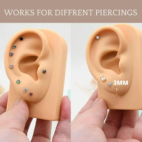 Miniatura 6 de Aretes de tuerca de circonita cúbica pequeña de 0.118 pulgadas, aretes de tuerca de oro de 14 quilates con circonita cúbica para cartílago, hélix