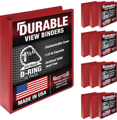 Miniatura 128 de Samsill Carpeta duradera de 1.5 pulgadas, fabricada en los Estados Unidos, carpeta de anillos en D, carpeta transparente personalizable, color rojo