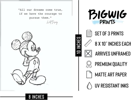 Miniatura 2 de BigWig Prints Decoración de Pared de Mickey Mouse – Citas de Arte de Pared de Mickey Mouse, Imágenes de Decoración de Guardería, Pósteres de Cita