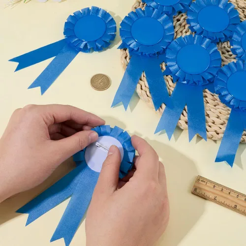 Miniatura 3 de CRASPIRE 20Pcs Blank Award Ribbons First Place Prize Dodger Blue 6.1 x 2.9In Flat Round Winner Victory Recognition Polyester Rosette Badge Brooches