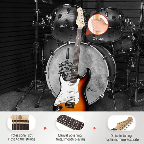 Miniatura 5 de Donner Kit de guitarra eléctrica de 39 pulgadas, cuerpo sólido, Sunburst, para zurdos, principiantes, tamaño completo, con amplificador, lección