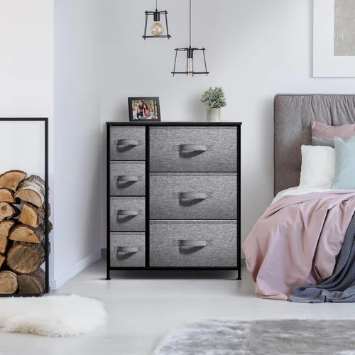 Miniatura 2 de Sorbus - Cómoda con 7 cajones: mueble organizador en torre con marco de acero, parte superior de madera, contenedores de tela fáciles de jalar