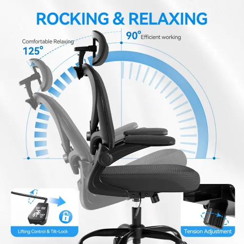 Miniatura 5 de Freepub Silla de oficina ergonómica con reposacabezas 3D, silla de escritorio de oficina de malla con soporte lumbar ajustable, silla de computadora