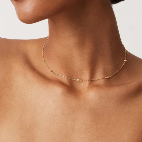 Miniatura 4 de PAVOI Collar de estación chapado en oro de 14 quilates, collares de capas de diamantes simulados, cadena de circonita cúbica para mujer