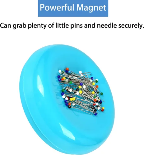 Miniatura 3 de Cojín magnético para alfileres con 100 alfileres de cabeza de plástico, soporte magnético para alfileres para costura y acolchado (Azul)