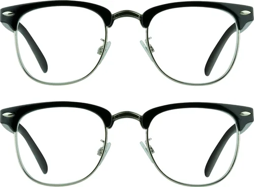 proSPORT Gafas de lectura con montura de cuerno, vintage, clásicas, semi sin montura para hombres y mujeres, 2 pares combinados