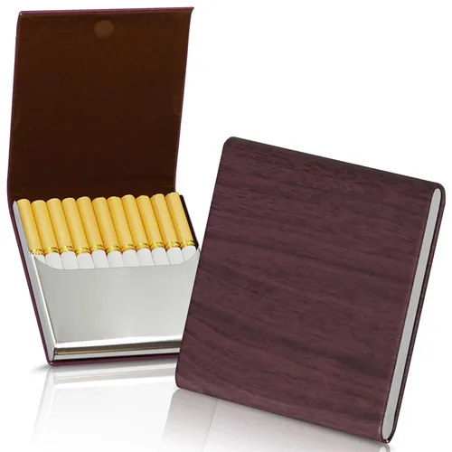 Miniatura 8 de Caja de cigarrillos de cuero delgada portátil para sostener 10 cigarrillos de tamaño regular - Caja de cigarrillos de cuero de acero inoxidable