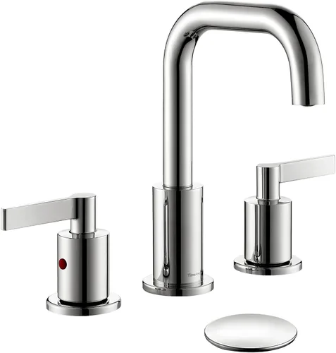 TimeArrow TAF288S-CP - Grifo de lavabo de baño cromado de 8 pulgadas, 3 agujeros con ensamblaje de drenaje, grifo moderno de dos manijas de arco