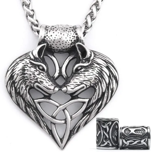Gungneer Colgante de lobo Fenrir vikingo, regalo para hombres y mujeres, cadena de acero inoxidable, amuleto de plata potente talismán