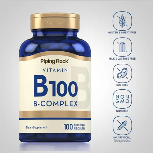 Miniatura 4 de Piping Rock Complejo de vitamina B-100 100 cápsulas Vitaminas B12, B1, B2, B6 Suplemento sin OMG, sin gluten
