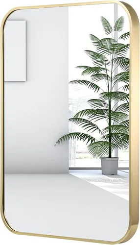 Miniatura 21 de Espejo de pared negro de 20 x 30 pulgadas para baño, espejo con marco de metal cepillado con esquina redondeada, espejo rectangular de tocador