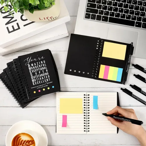 Miniatura 5 de Jetec 20 piezas/10 juegos de regalo para profesores, cuaderno motivacional en espiral con notas adhesivas, bolígrafo a granel, diarios inspiradores