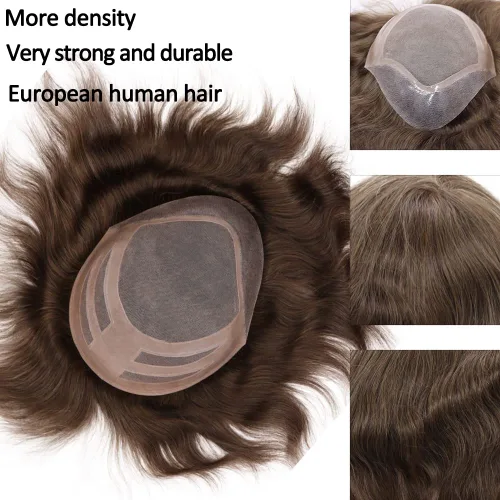 Miniatura 2 de Sistema de reemplazo de cabello humano para hombre, tupé para hombre, piel fina con parte superior de encaje mono y la parte trasera de poliuretano
