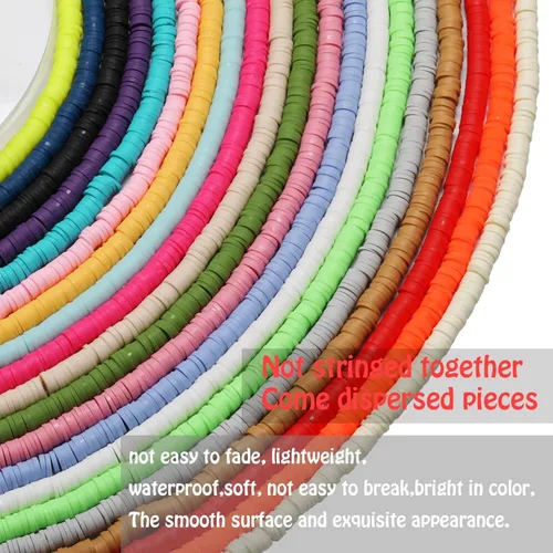 Miniatura 7 de 2000 cuentas de arcilla negra cian para hacer pulseras, cuentas planas redondas de arcilla polimérica de 0.236 pulgadas (0.236 in), cuentas Heishi
