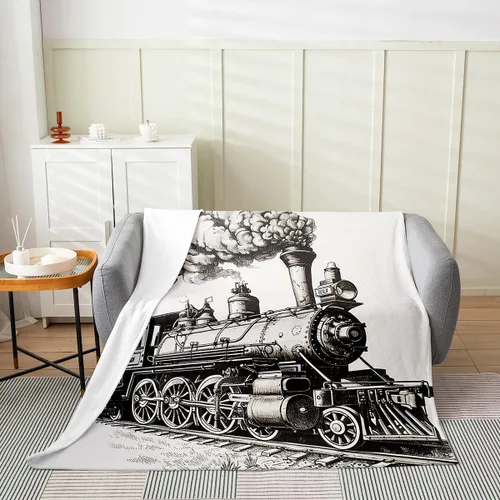 Miniatura 16 de Erosebridal Manta de tren vintage de 40 x 50 pulgadas, manta de franela con locomotora de tren campestre para niños, adolescentes y adultos, manta