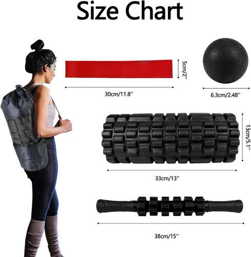 Miniatura 7 de JOYENERGY Juego de rodillos de espuma 5 en 1 patentados, barra de masaje, bola de masaje, banda de resistencia para masaje muscular profundo, Negro