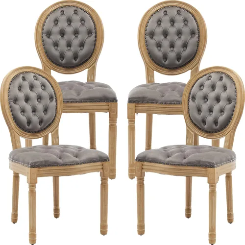 Miniatura 28 de Juego de 2 sillas de comedor de campo francés, sillas de comedor de madera de granja beige, silla de comedor con respaldo tejido con cojín tapizado