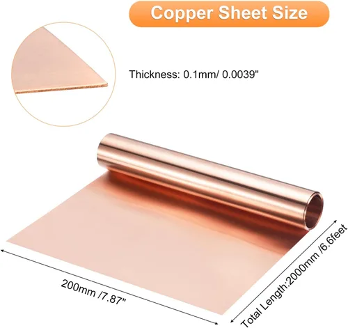 Miniatura 41 de uxcell Rollo de lámina de cobre de 78.740 in x 0.394 in x 0.001 in, 99.9% de tira de cobre puro de cobre intermitente placa de lámina de metal