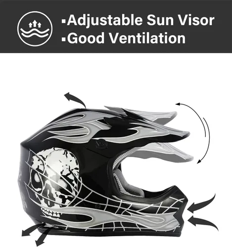 Miniatura 5 de TCT-MOTORPARTS DOT - Casco de motocross para niños y jóvenes, casco de cara completa para motocross, ATV, todoterreno, casco de cuatro ruedas, Negro