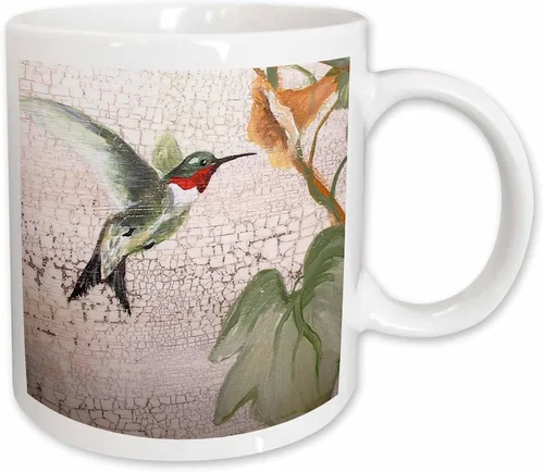 Miniatura 13 de 3dRose Hummingbird by Yellow Trompet Flower on Crackled Background - Taza negra de dos tonos de 11 oz