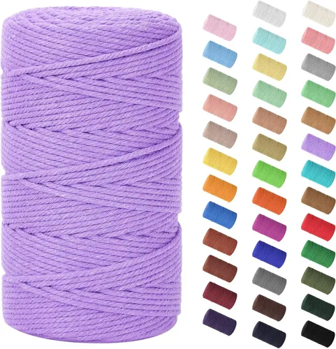 Miniatura 157 de Cordón de macramé de 0.079 in x 380 yardas (1140 pies), cuerda de algodón natural para colgar en la pared, ganchos de plantas, manualidades, Beige