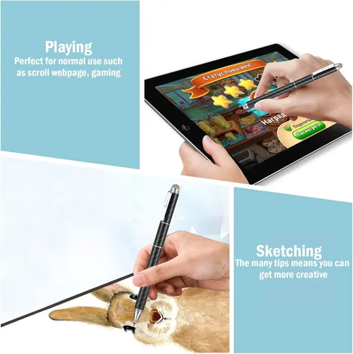 Miniatura 5 de Lápiz capacitivo capacitivo, 4 en 1, pantalla táctil de alta sensibilidad y precisión, punta de disco transparente, punta de goma negra y punta