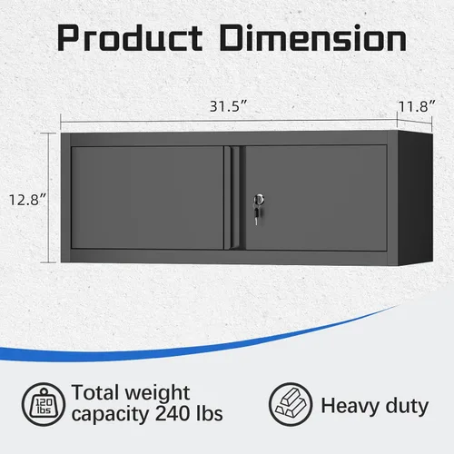Miniatura 3 de IRONFFICE Locking Cabinet Wall Mounted, Metal Storage Cabinet with Keys, Tool Garage Storage Cabinet with Lockable Doors, Hanging Wall Cabinet for