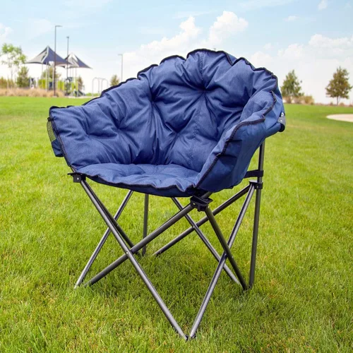 MacSports C932S-130, Silla de Club al Aire Libre con Cojín Acolchado Azul, Plegable para Patio y Lounge