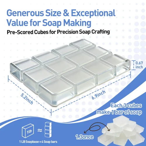 Miniatura 4 de Base de jabón de glicerina transparente - Base de jabón para derretir y verter hidratante para manualidades, precortada, 100% natural y suave