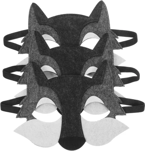 STOBOK Máscara de lobo de 3 piezas, máscara de media cara de fieltro gris para Halloween, disfraz de cosplay para cumpleaños, carnaval, actuación,