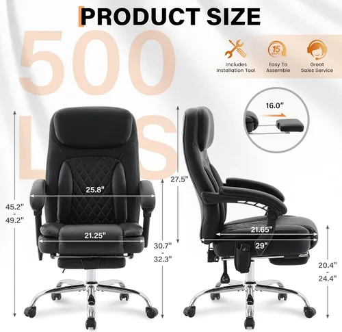 Miniatura 3 de Silla de oficina de masaje de 500 libras, silla de oficina ejecutiva de 6 puntos de vibración y calor, silla de escritorio cómoda reclinable de 135°