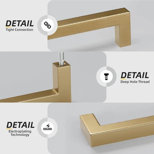 Miniatura 4 de Goldenwarm Paquete de 10 manijas cuadradas de bronce champán de 3 pulgadas (2.992 in) para armarios de cocina, armarios, aparadores y accesorios