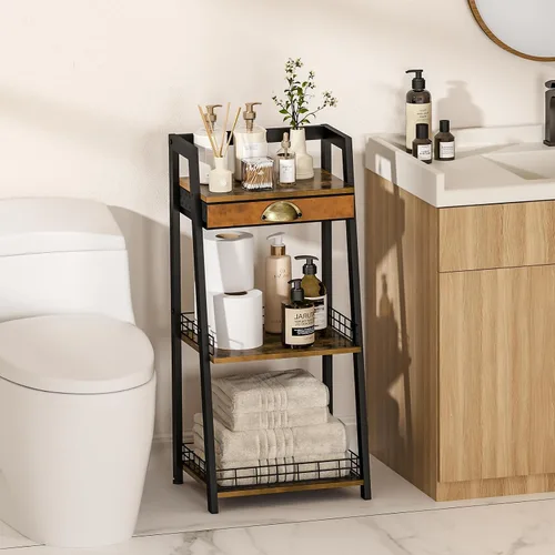Miniatura 2 de keomaisyto Estantes de baño de 3 niveles con cajón de lona, estante de almacenamiento de baño, estante de almacenamiento pequeño, estante