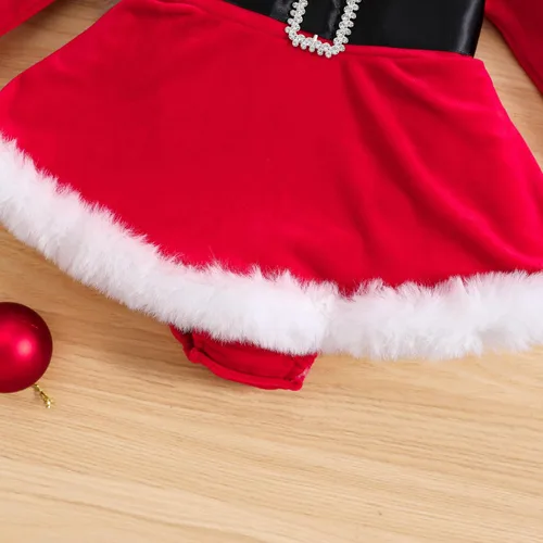 Miniatura 6 de Vestido de Navidad para niña pequeña, vestido de tul de princesa roja de Papá Noel con diadema