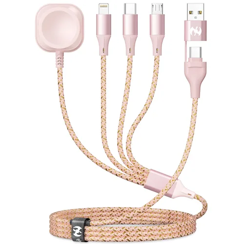 Miniatura 8 de Cable de carga múltiple de 6 pies para Apple Watch, puerto USB AM trenzado de nailon a Lightning tipo C, cable USB C para iWatch, cargador