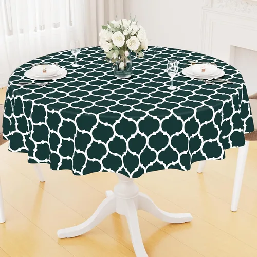 Miniatura 50 de Smiry Mantel redondo de plástico para mesa, mantel de vinilo impermeable con parte trasera de franela para mesas redondas, lavable y a prueba
