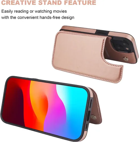 Miniatura 5 de ONETOP - Funda tipo cartera compatible con iPhone 15 con soporte para tarjetas, funda de piel sintética con ranuras para tarjetas, doble cierre Oro