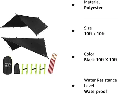 Miniatura 6 de Gold Armour - Toldo para lluvia para hamaca de lona, calidad premium, 14.7 pies, 12 pies, 10 pies, 8 pies, cubierta de toldo para lluvia, toldo