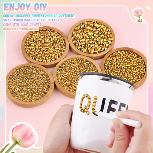 Miniatura 3 de 30000 diamantes de imitación de resina para deslumbrar con pegamento de joyería B7000, gemas de imitación doradas para manualidades, ropa, vasos