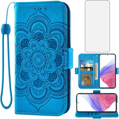 Asuwish Funda tipo cartera compatible con Samsung Galaxy A53 5G 2022 y protector de pantalla de vidrio templado, soporte para tarjetas, accesorios
