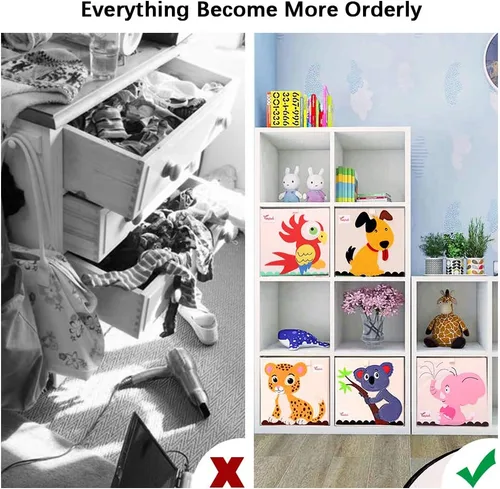 Miniatura 5 de SITAKE 2 cajas plegables de almacenamiento de juguetes de animales, contenedor organizador de almacenamiento plegable para niños, niños y niñas