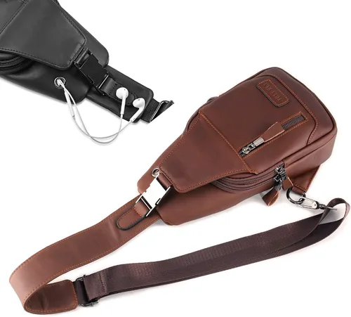Miniatura 9 de YUAN FAN Bolso bandolera de cuero para hombre, bolso de transporte oculto para el pecho, bolso de viaje antirrobo