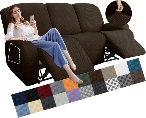 Miniatura 48 de YEMYHOM Funda elástica de 4 piezas para silla reclinable de jacquard con bolsillo lateral, antideslizante, ajustable, protector de muebles con parte